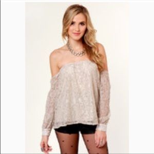 Lulu’s All Lace Beige Tan Off Shoulder Top Sz. M